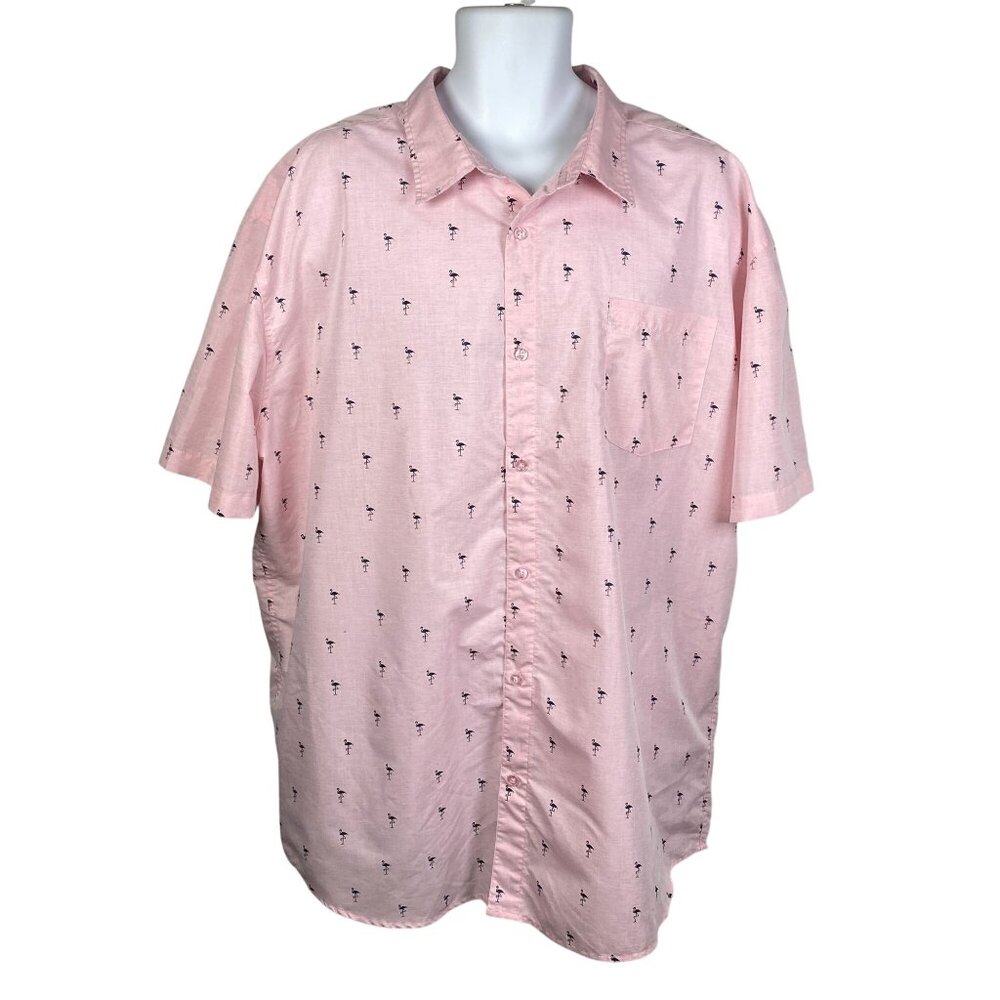 Molokai Surf Co Flamingo Print Short Sleeve Button Up Shirt Mens 3XL